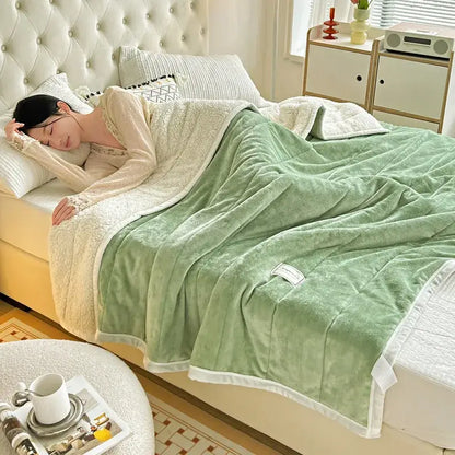 Mint green & cream imitation lamb’s wool blanket bedroom decor