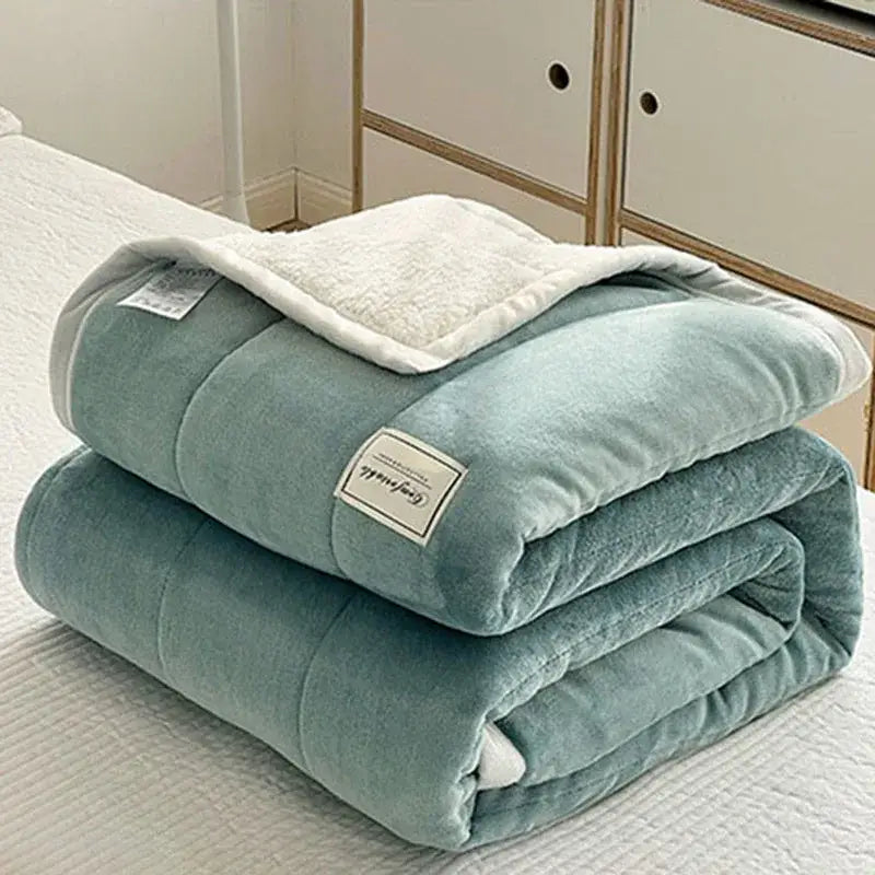 Mint green & cream imitation lamb’s wool blanket bedroom decor