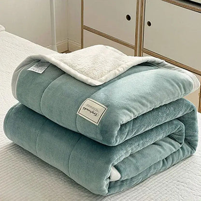Mint green & cream imitation lamb’s wool blanket bedroom decor