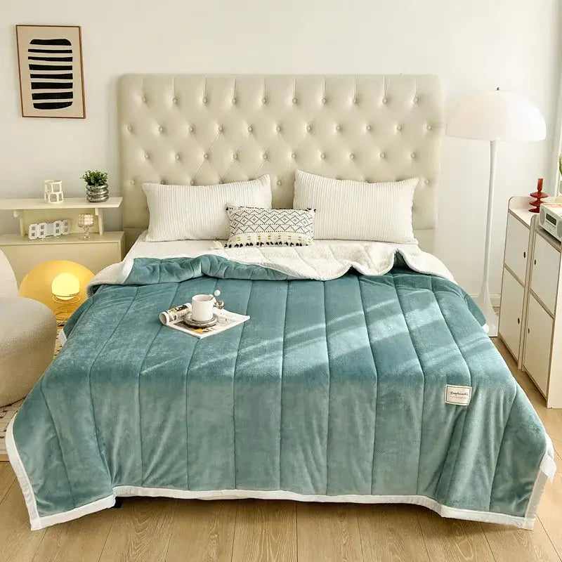Mint green & cream imitation lamb’s wool blanket bedroom decor