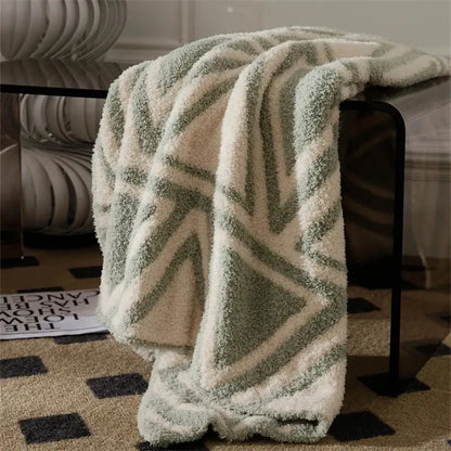 Mint green & cream knitted jacquard blanket bedroom throw