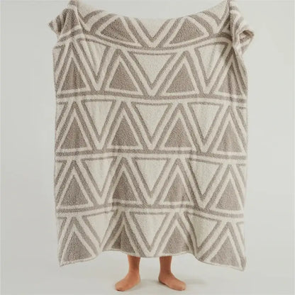 Mint green & cream knitted jacquard blanket bedroom throw