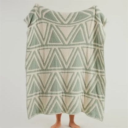 Mint green & cream knitted jacquard blanket bedroom throw