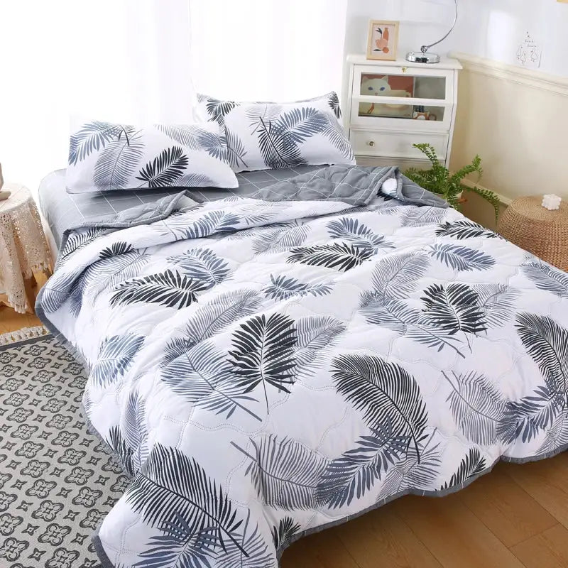 Mint green daisy print quilt set bedroom diamond quilted bedding