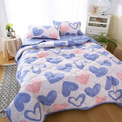 Mint green daisy print quilt set bedroom diamond quilted bedding