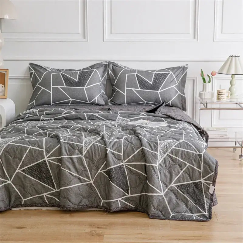 Mint green daisy print quilt set bedroom diamond quilted bedding