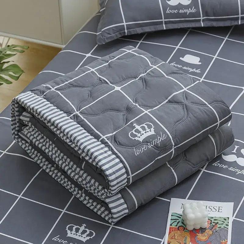 Mint green daisy print quilt set bedroom diamond quilted bedding