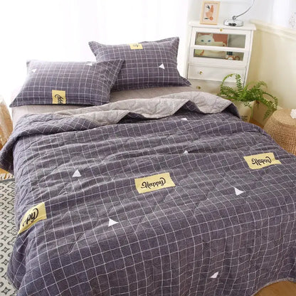 Mint green daisy print quilt set bedroom diamond quilted bedding