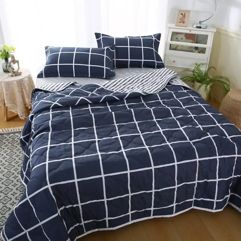 Mint green daisy print quilt set bedroom diamond quilted bedding