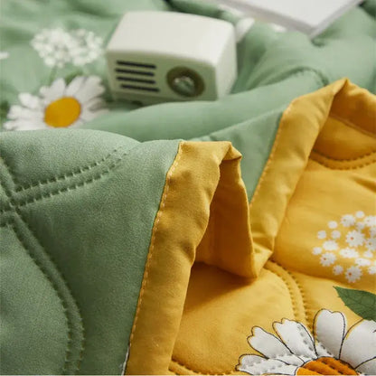 Mint green daisy print quilt set bedroom diamond quilted bedding
