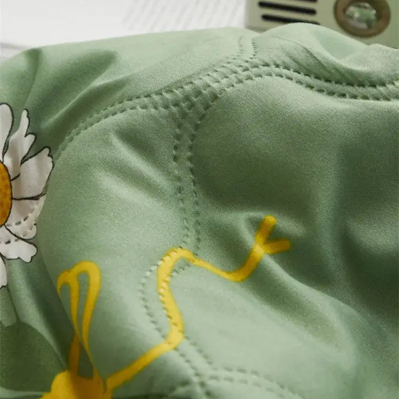 Mint green daisy print quilt set bedroom diamond quilted bedding