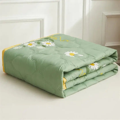 Mint green daisy print quilt set bedroom diamond quilted bedding