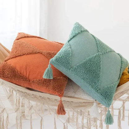 Mint green diamond tassel cushion cover living room corduroy pillow