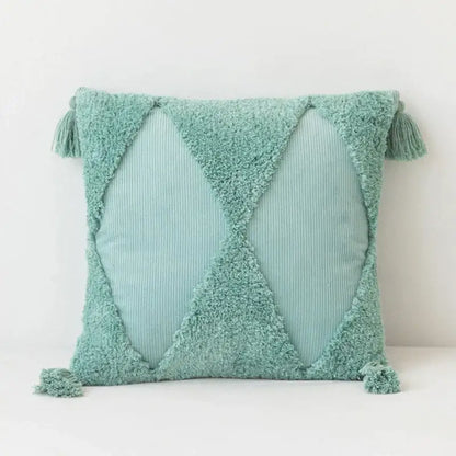 Mint green diamond tassel cushion cover living room corduroy pillow