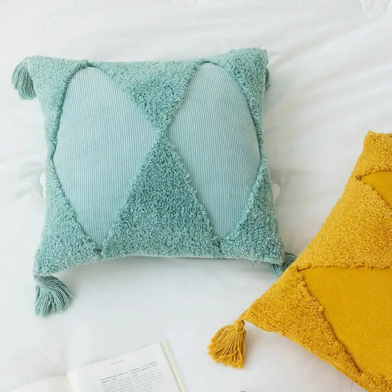 Mint green diamond tassel cushion cover living room corduroy pillow