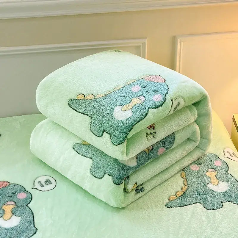 Mint green dinosaur patterns snowflake velvet blanket bedroom decor