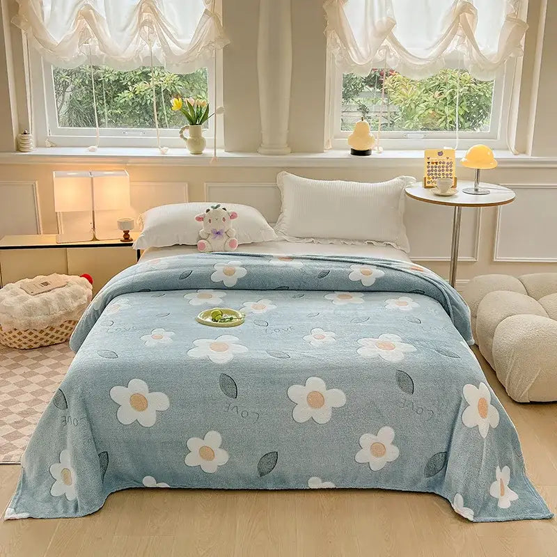Mint green dinosaur patterns snowflake velvet blanket bedroom decor