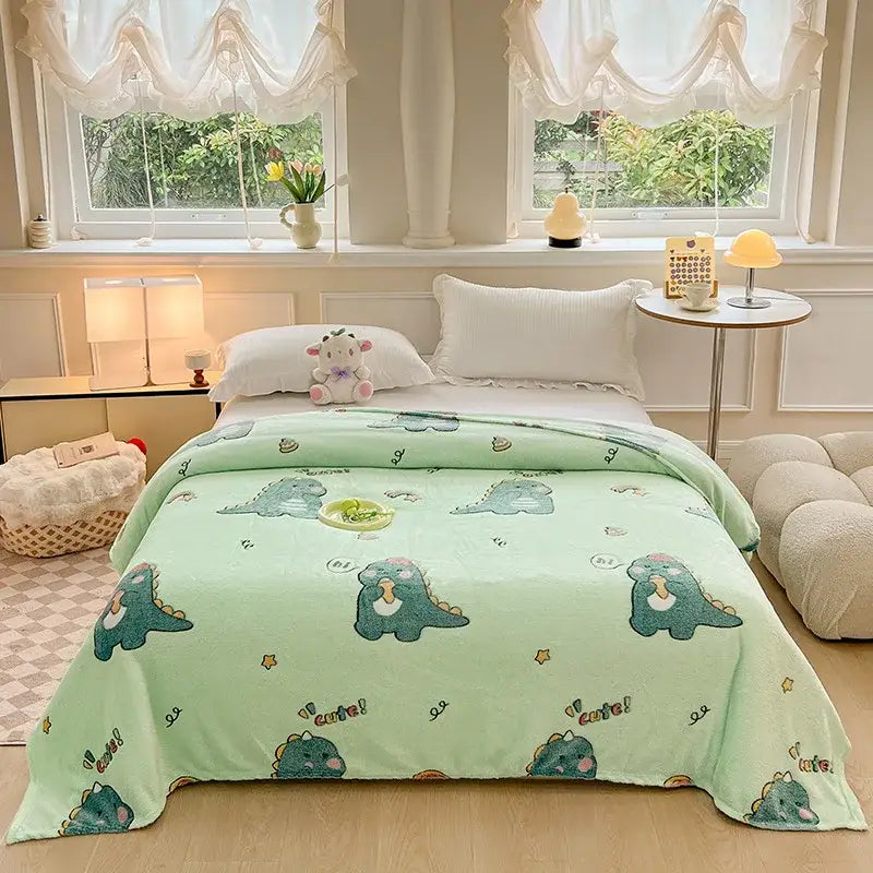 Mint green dinosaur patterns snowflake velvet blanket bedroom decor