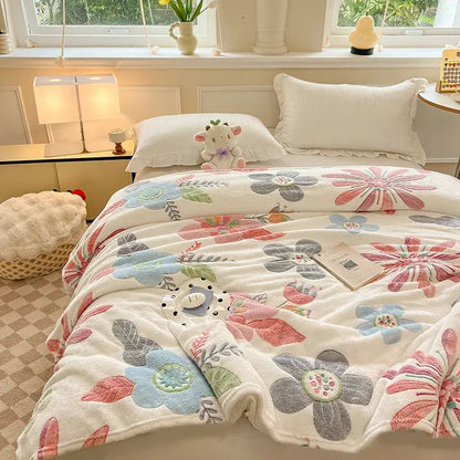 Mint green dinosaur patterns snowflake velvet blanket bedroom decor