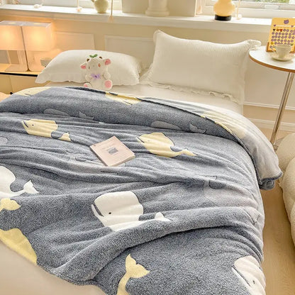 Mint green dinosaur patterns snowflake velvet blanket bedroom decor