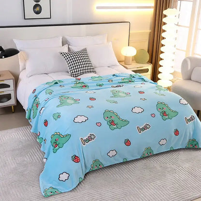 Mint green dinosaur patterns snowflake velvet blanket bedroom decor