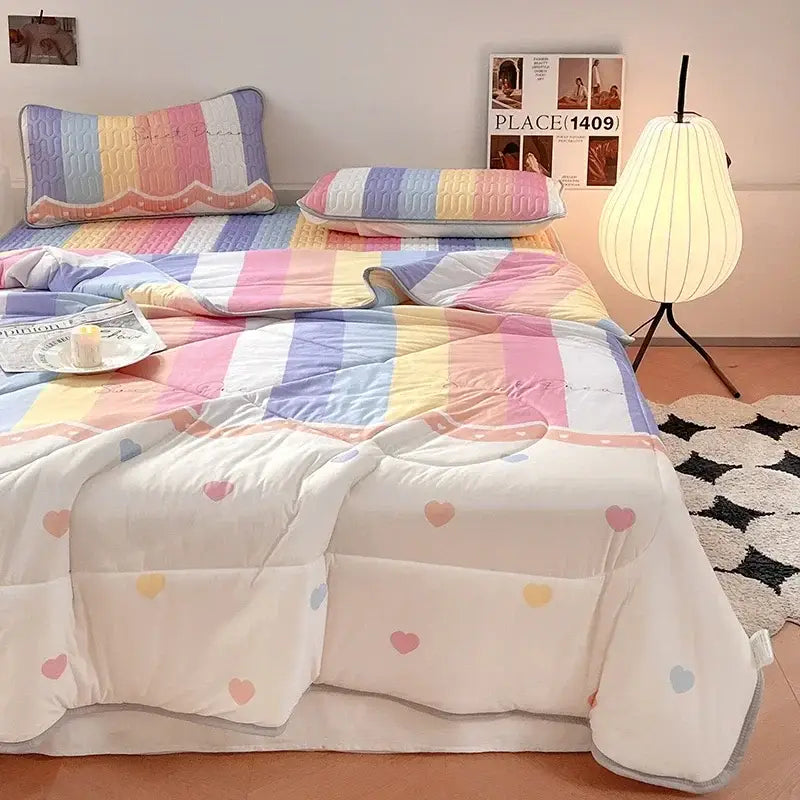 Mint green dinosaur summer quilt and latex fitted sheet set bedroom