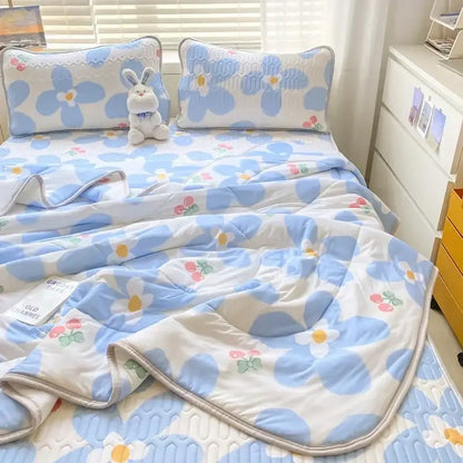 Mint green dinosaur summer quilt and latex fitted sheet set bedroom