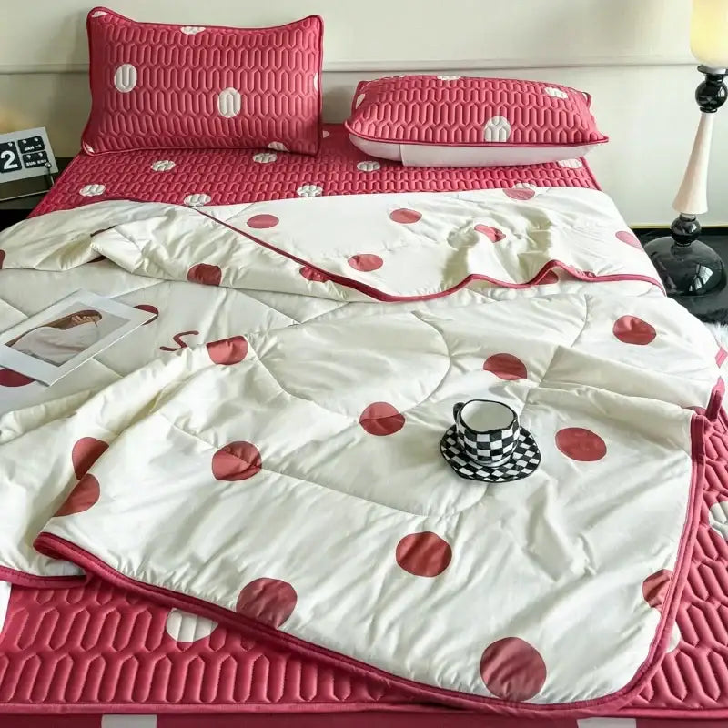 Mint green dinosaur summer quilt and latex fitted sheet set bedroom