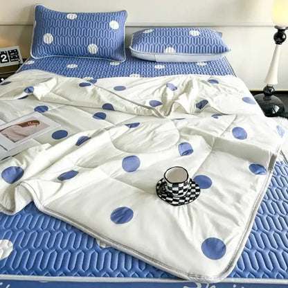 Mint green dinosaur summer quilt and latex fitted sheet set bedroom