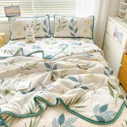 Mint green dinosaur summer quilt and latex fitted sheet set bedroom