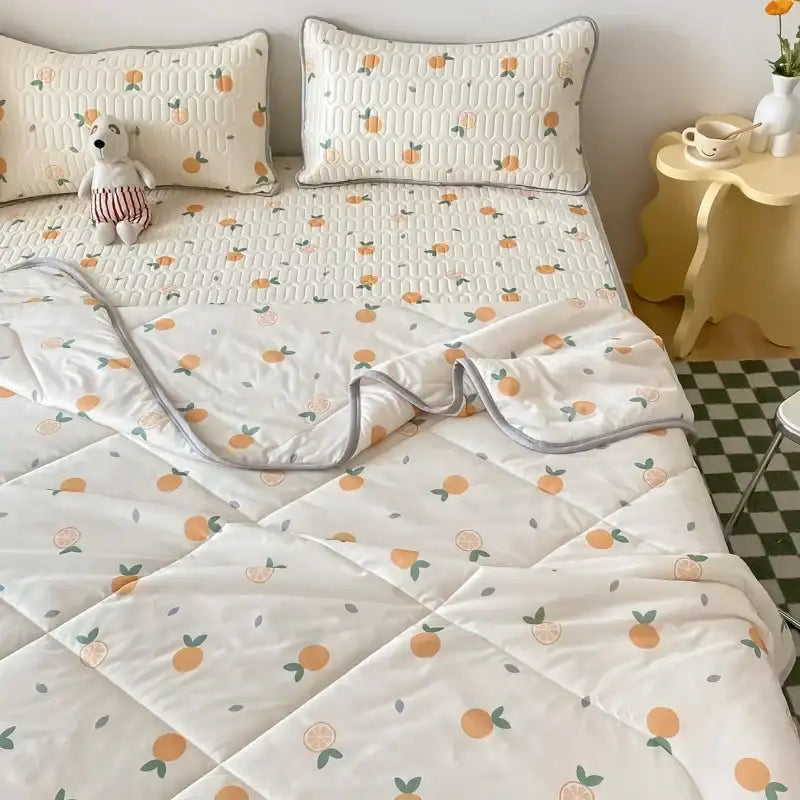 Mint green dinosaur summer quilt and latex fitted sheet set bedroom