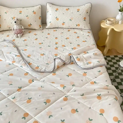 Mint green dinosaur summer quilt and latex fitted sheet set bedroom