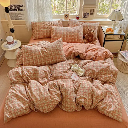 Mint green floral double layer yarn duvet cover set bedroom