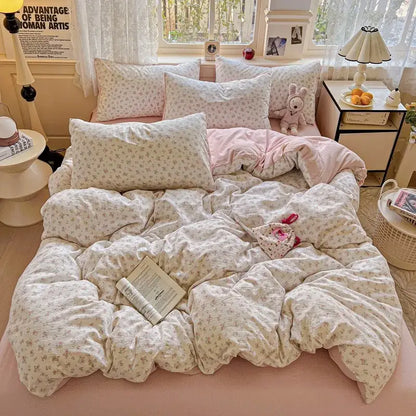 Mint green floral double layer yarn duvet cover set bedroom