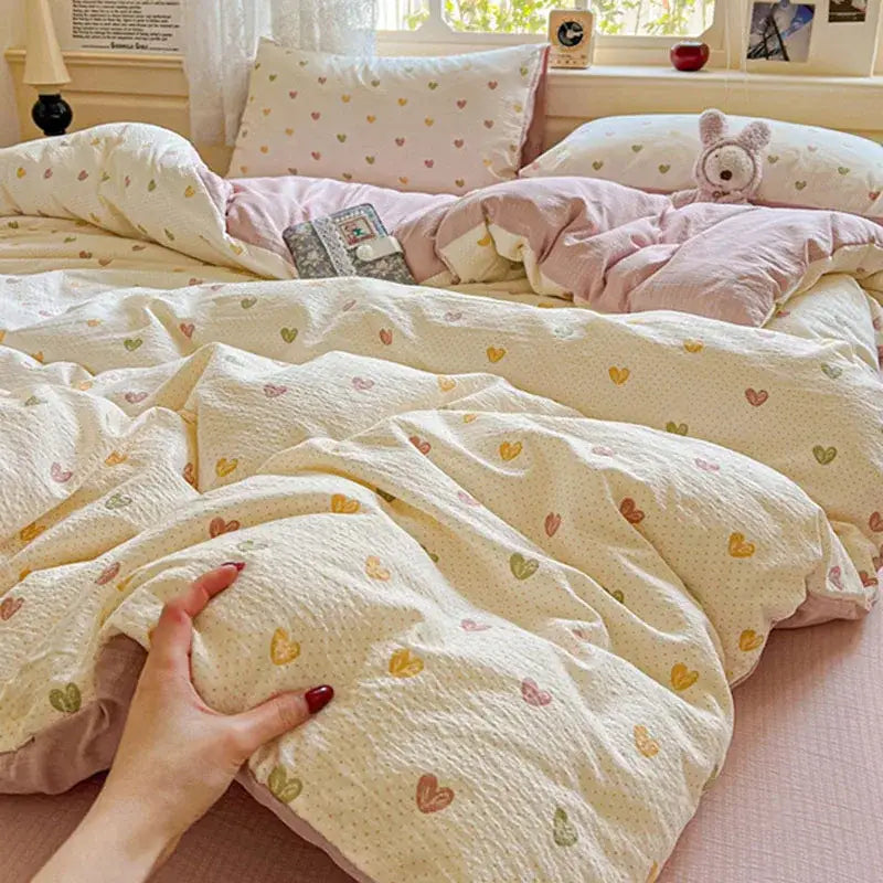 Mint green floral double layer yarn duvet cover set bedroom