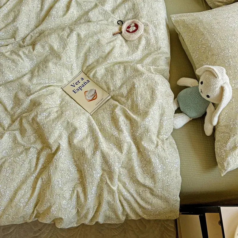 Mint green floral double layer yarn duvet cover set bedroom