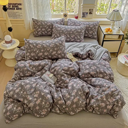Mint green floral double layer yarn duvet cover set bedroom