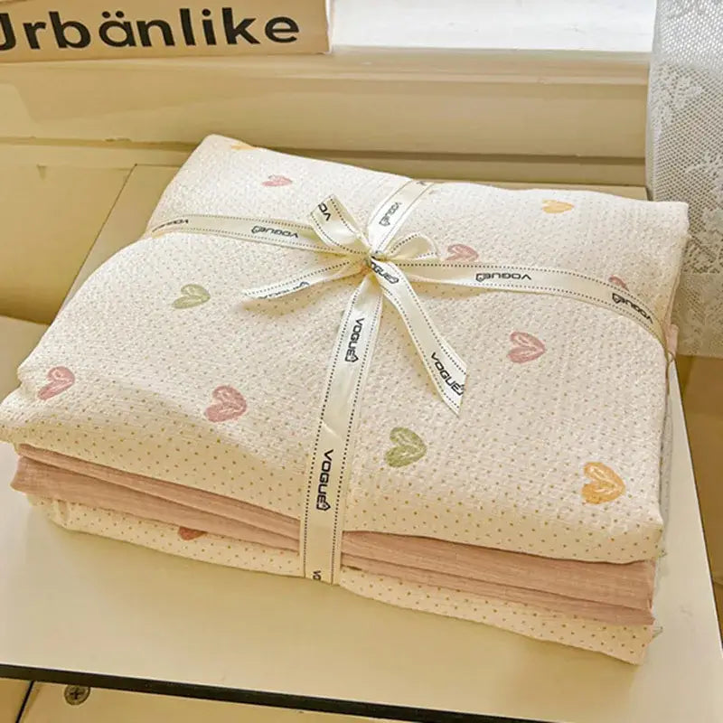 Mint green floral double layer yarn duvet cover set bedroom