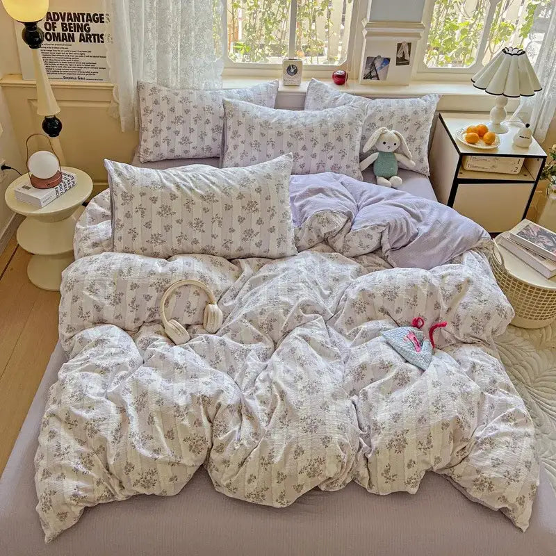 Mint green floral double layer yarn duvet cover set bedroom