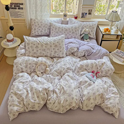 Mint green floral double layer yarn duvet cover set bedroom