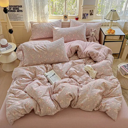 Mint green floral double layer yarn duvet cover set bedroom