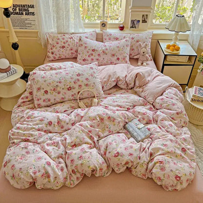 Mint green floral double layer yarn duvet cover set bedroom
