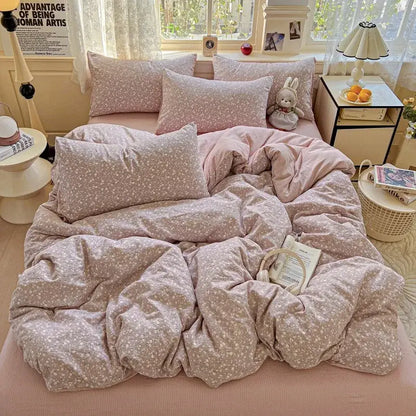 Mint green floral double layer yarn duvet cover set bedroom