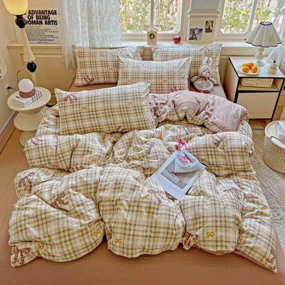 Mint green floral double layer yarn duvet cover set bedroom