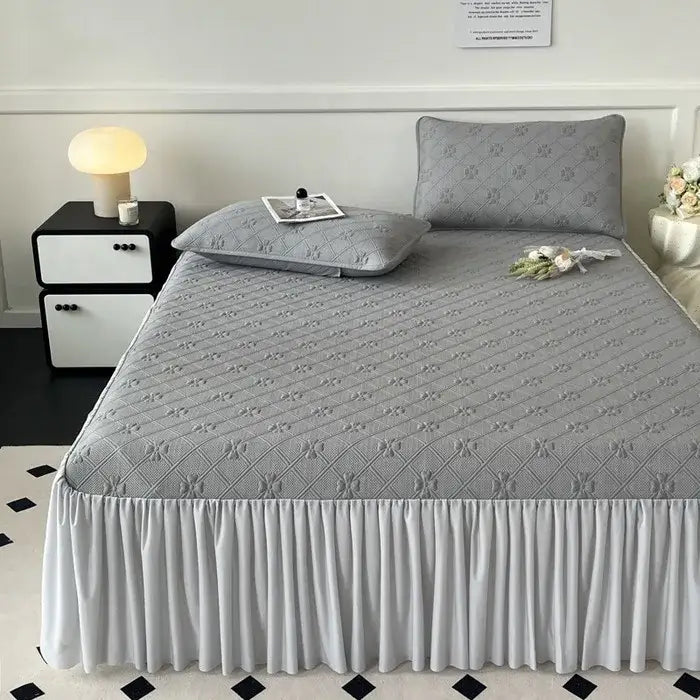 Mint green floral quilted bed skirt set bedroom mattress mat