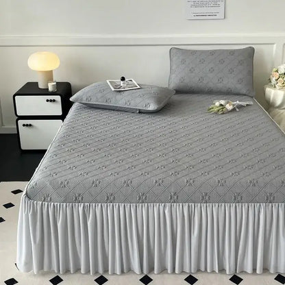 Mint green floral quilted bed skirt set bedroom mattress mat
