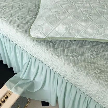 Mint green floral quilted bed skirt set bedroom mattress mat