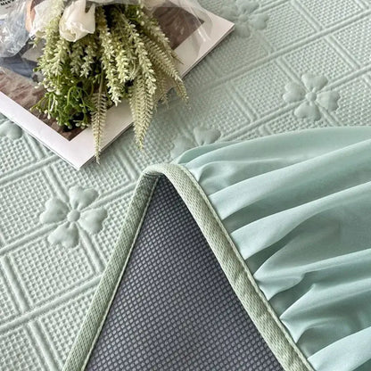 Mint green floral quilted bed skirt set bedroom mattress mat
