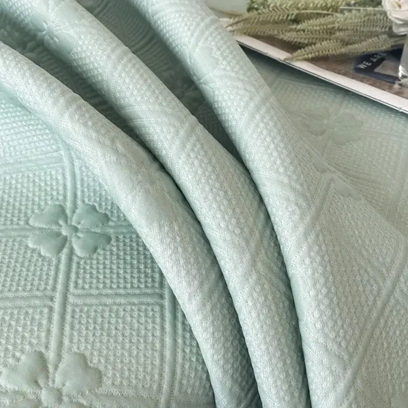 Mint green floral quilted bed skirt set bedroom mattress mat
