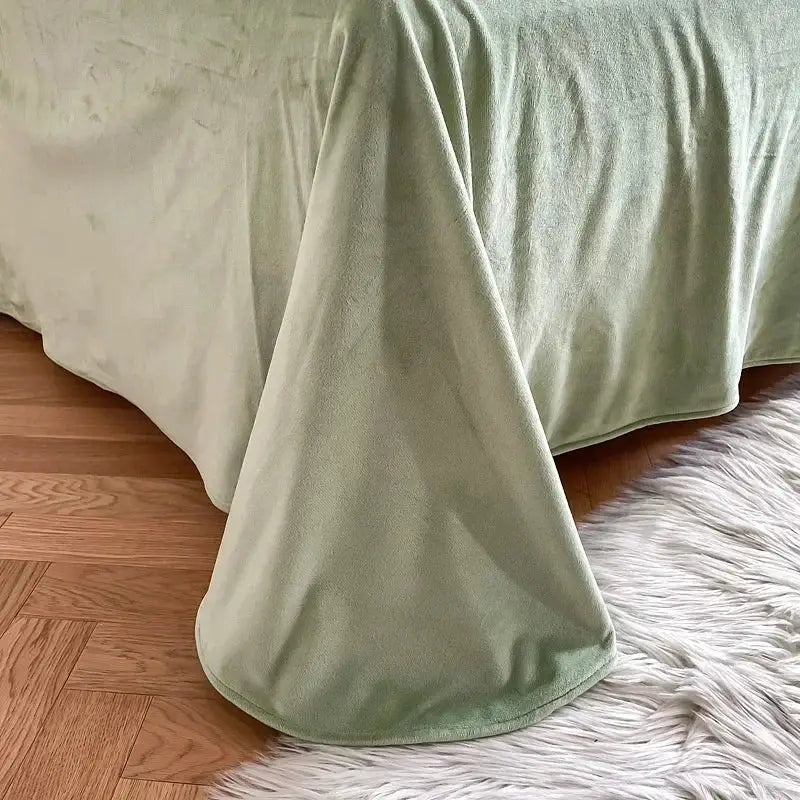 Mint green fluffy faux fur bedding set with heart pillow bedroom